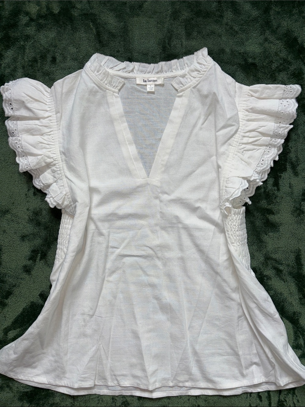 White la lavon Ruffle-Trim Sleeveless Top